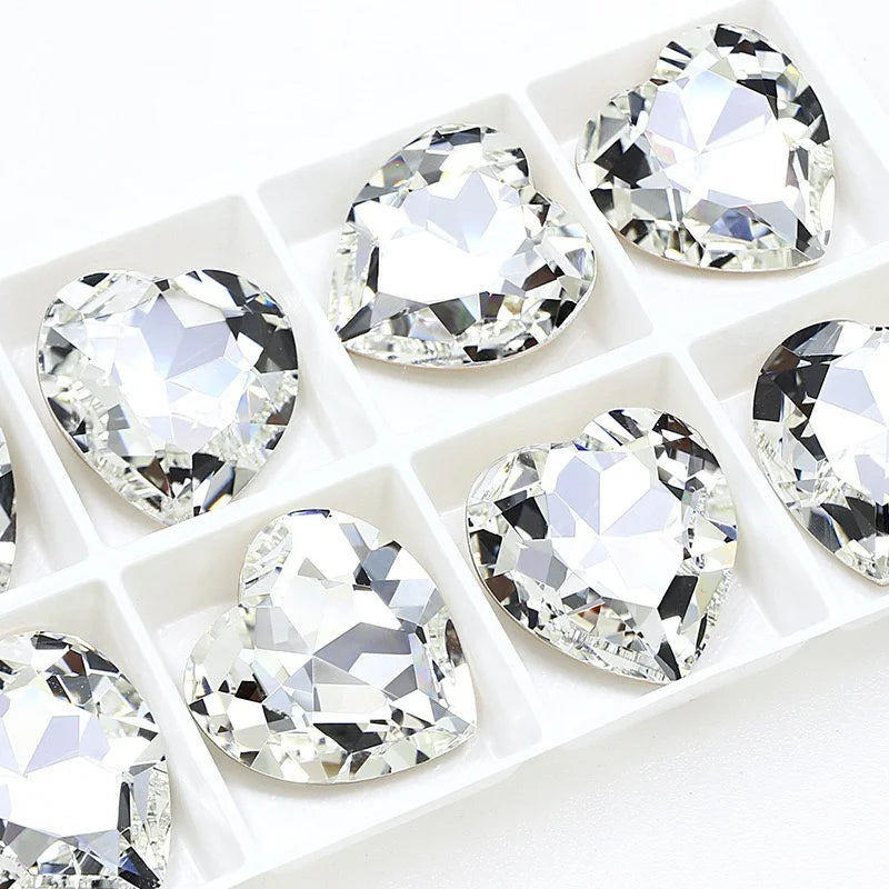 K9 Big Heart Glass Rhinestones 27mm/18mm Crystal Diamond Decoration Beads for Needlework