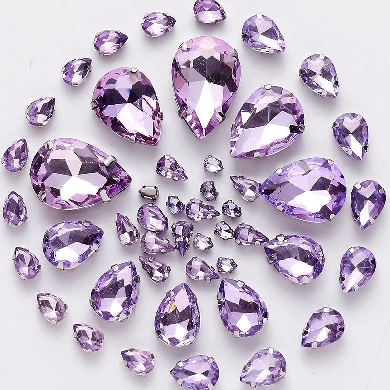 50pcs crystal  Rhinestones teardrop mixed size Stones with white k claw  Sew on accessories shoes bag diy