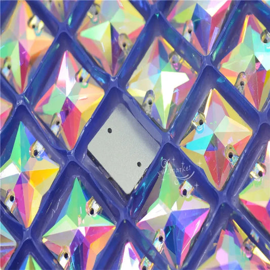 2 holes square crystal beads Glass AB Faceted stones  Jewels For Wedding Custome Dress Sew On