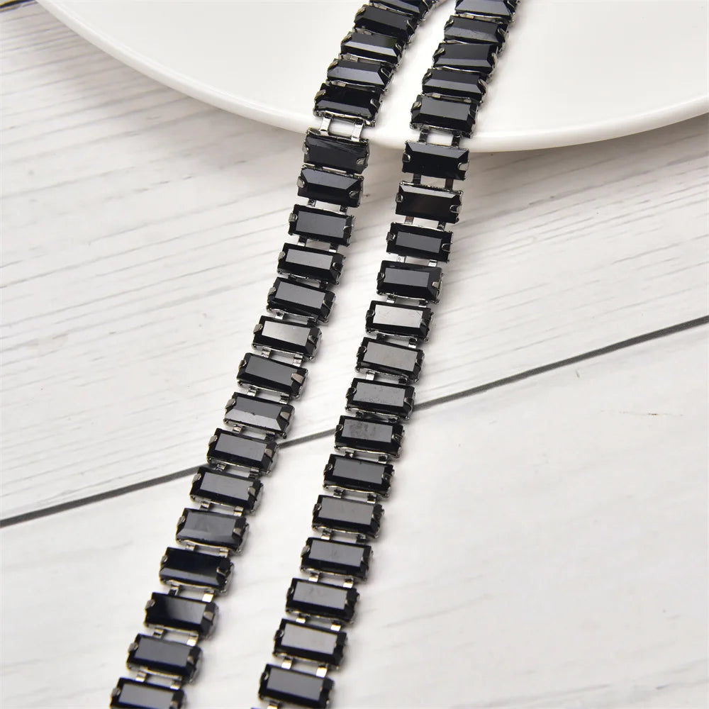 3 Yard Glass Strip Tape Crystal Trim Strass Applique 5*10mm Rectangle Rhinestone Cup Chain Diy Bridal Outfit Clothes Accessories