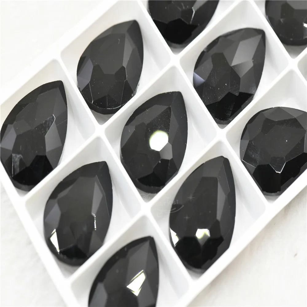 Bulk Glitter Rhinestone Crystal Glass Beads Pointback Teardrop Stones for Needlework Jewelry Crafting Supplies