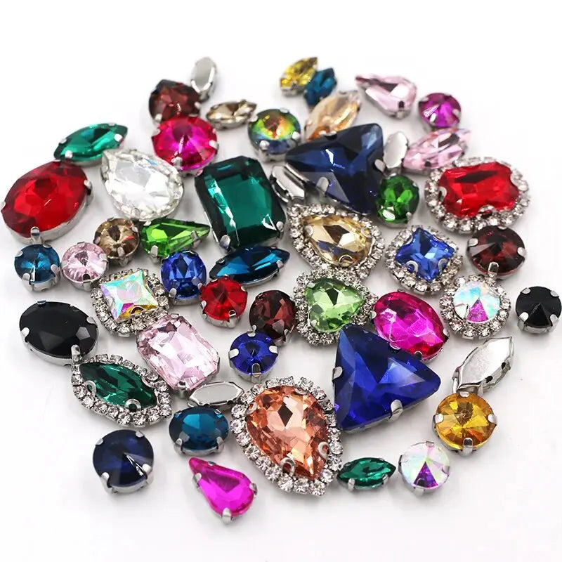 New 50pcs Glitter Rhinestone Sew on Claw Buckle Crystal DIY Craft Wedding Accessories white k claw