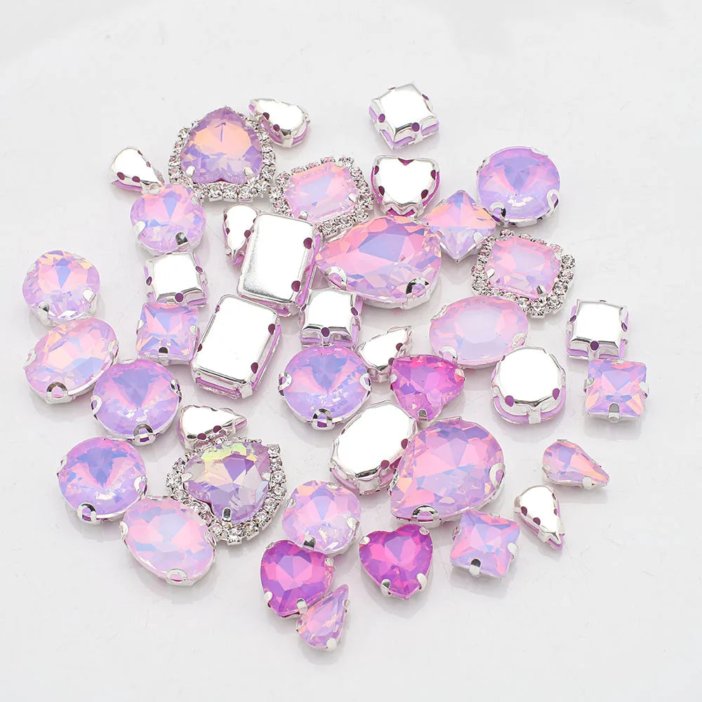 Mix Shape jelly Glass Rhinestones Silver Flatback Claw Gems for Craft stones Sew-On for Dress Clothes Decoration 40pcs