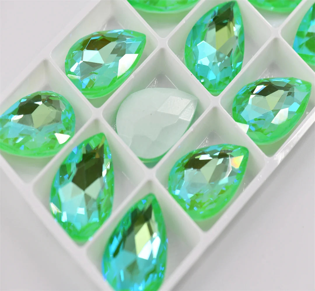 Bulk Glitter Rhinestone Crystal Glass Beads Pointback Teardrop Stones for Needlework Jewelry Crafting Supplies