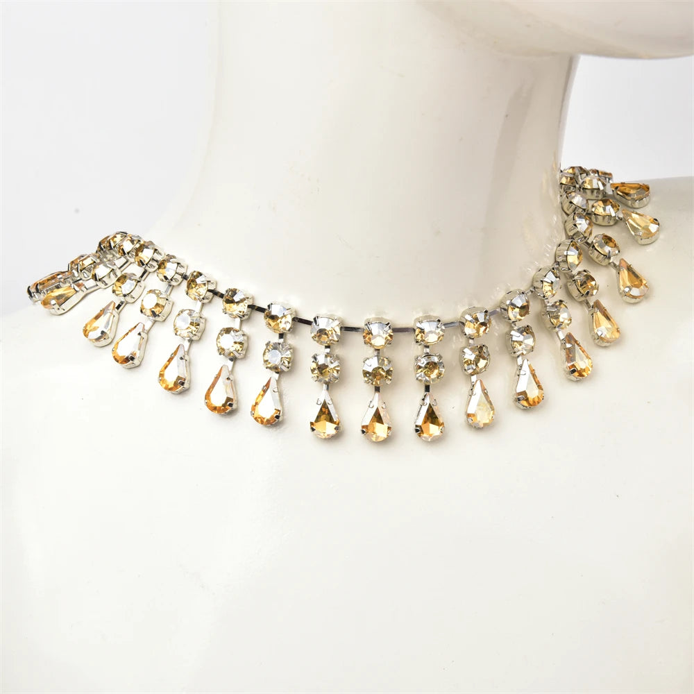 3.4cm Width Fancy Glass Crystal Drop Tassel Trim Decorative Rhinestone Cup Chain For Dress Shoes Diy Jewelry Making Accessories