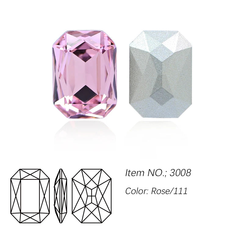 K9 Glass Rectangle Octagon Strass Diamond for Clothes, Nail Art, Rhinestone 3D Pointback, Fancy Stone Gems, Bling Crystal, DIY