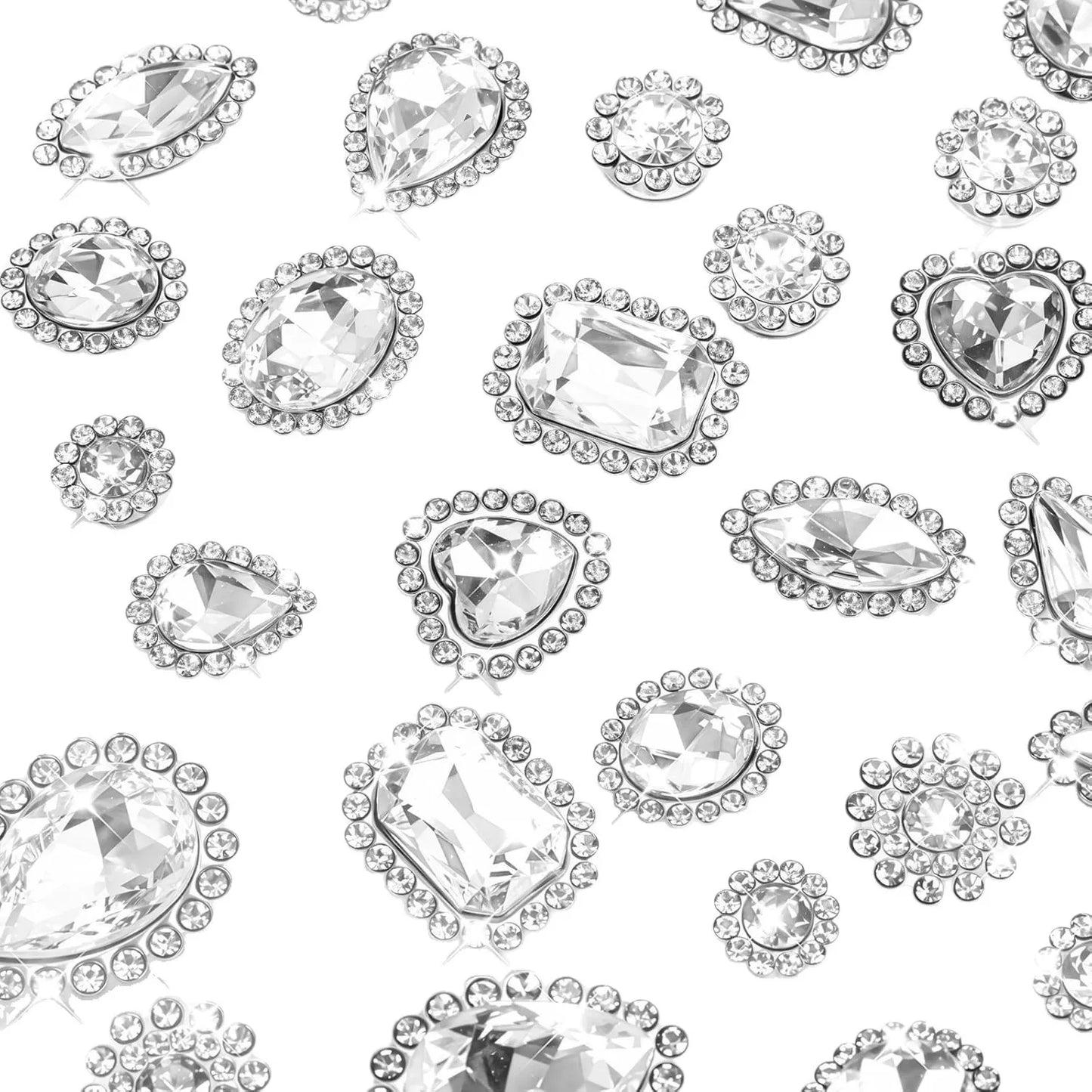 50pcs/pack Mix Size High Grade Crystal flower claw Rhinestone,Silver Base Galss Sew on Stones Diy/Clothing Accessories