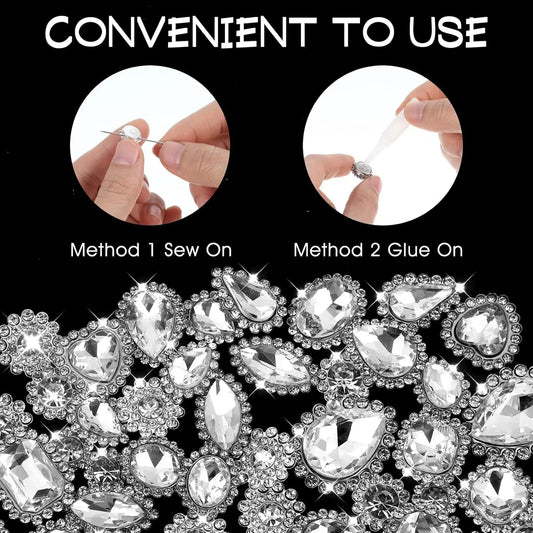 50pcs/pack Mix Size High Grade Crystal flower claw Rhinestone,Silver Base Galss Sew on Stones Diy/Clothing Accessories