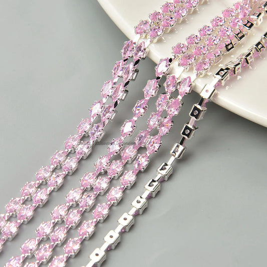 Horse Eye Zircon Chain,Sparkling Decorative Crystal Trim, Rhinestone Strip, DIY Clothes Accessories, Pink, Red, Green, Purple