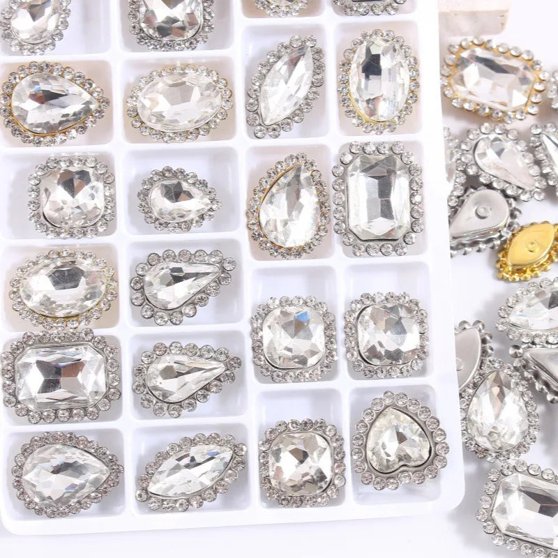 50pcs/pack Mix Size High Grade Crystal flower claw Rhinestone,Silver Base Galss Sew on Stones Diy/Clothing Accessories