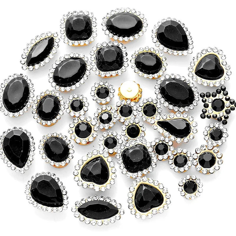 50pcs Glitter Mixed Shape mixed size sunflower Acrylic stones Rhinestone with gold Claw Acrylic sewing apliques  glitter