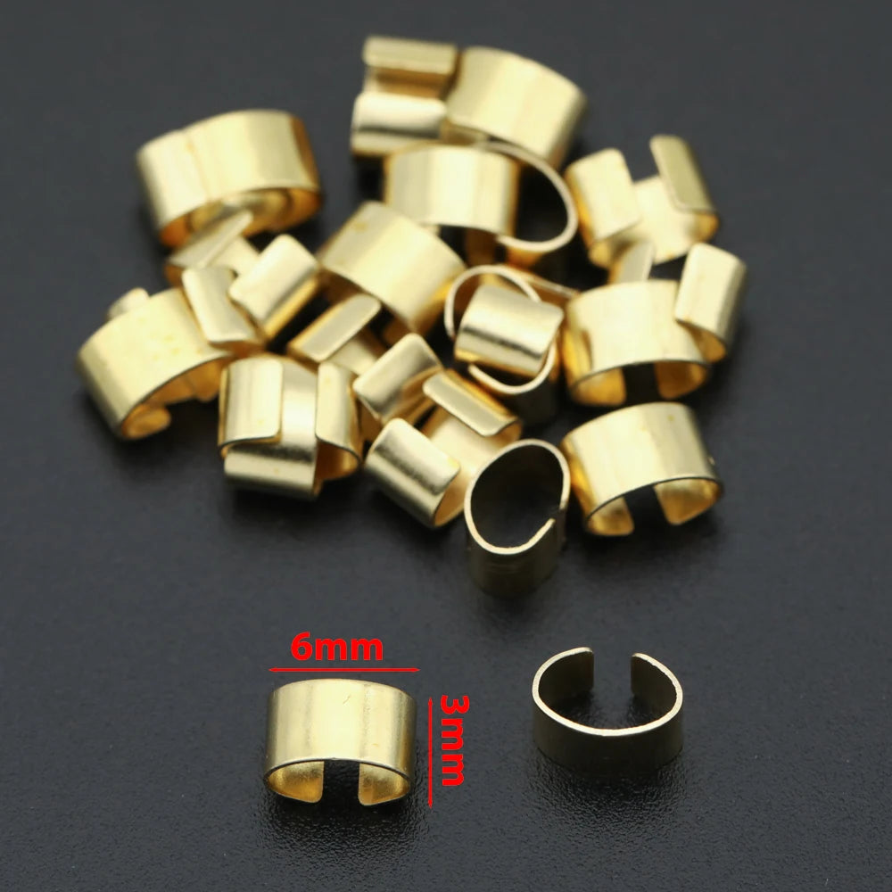 200pcs Brass Metal Crimp Beads Cord End Caps Slide Spacers DIY Jewelry Findings for Leather Rope Bracelet Necklace Making