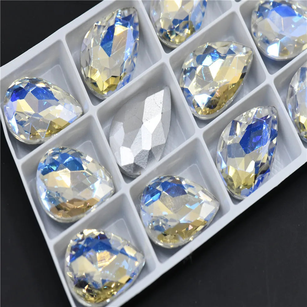 Bulk Glitter Rhinestone Crystal Glass Beads Pointback Teardrop Stones for Needlework Jewelry Crafting Supplies