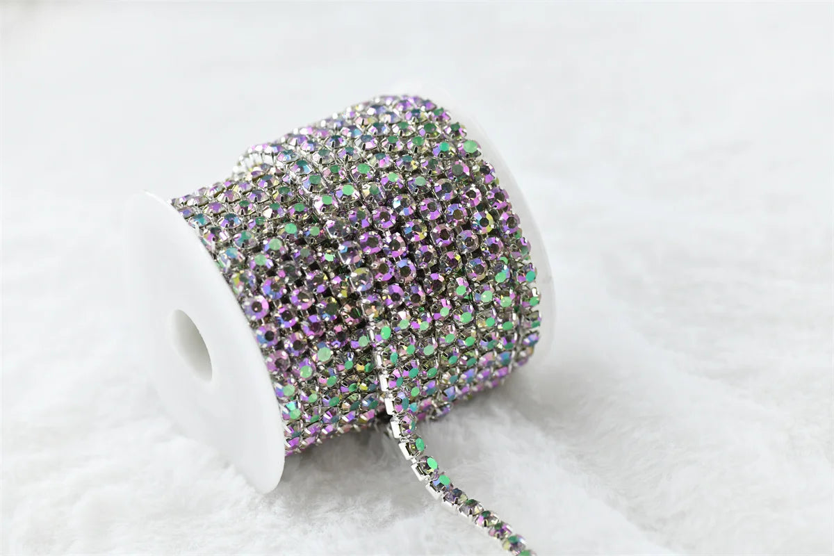 ss20 5mm chains  for needlework Crystal Rhinestone Chain Silver Trim Costume Bridal Sewing 10 yards garment crafts