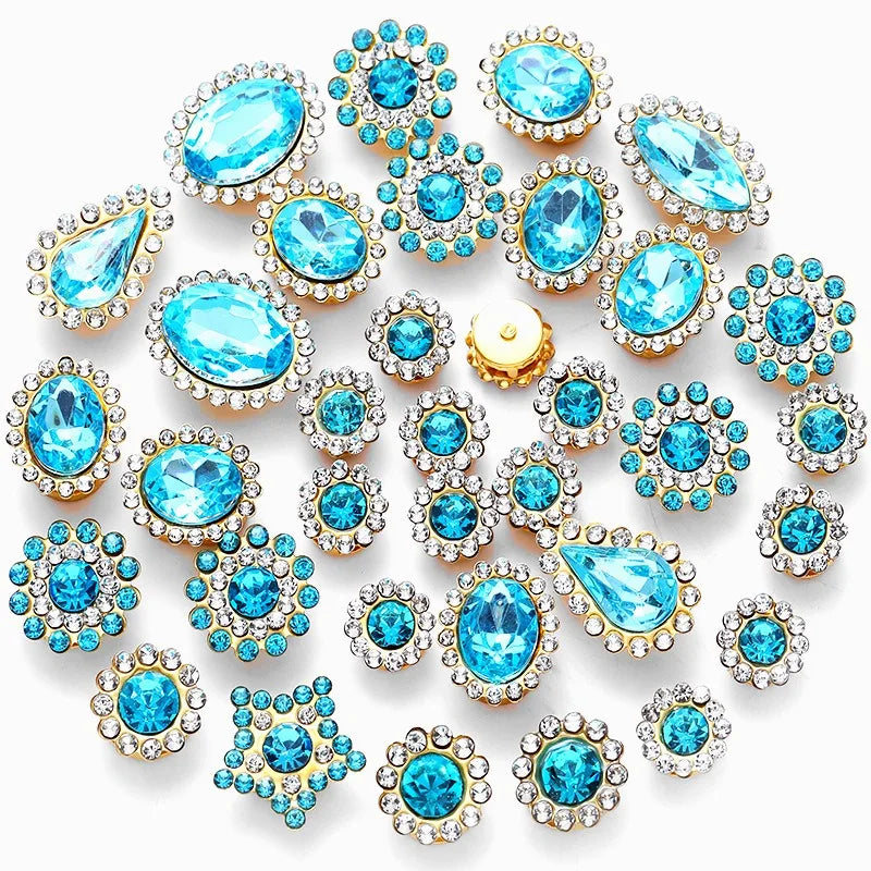 50pcs Glitter Mixed Shape mixed size sunflower Acrylic stones Rhinestone with gold Claw Acrylic sewing apliques  glitter