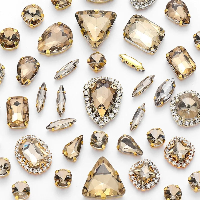 New gold claw 50pcs mixed Glitter Rhinestone Sew on Claw Buckle Crystal DIY Craft Wedding Accessories