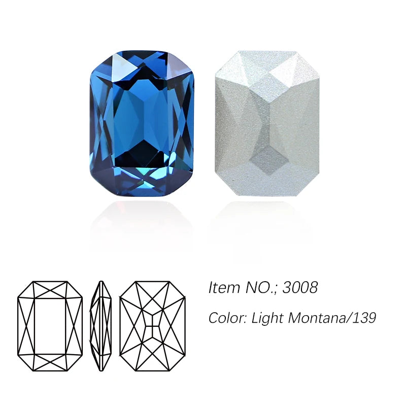 K9 Glass Rectangle Octagon Strass Diamond for Clothes, Nail Art, Rhinestone 3D Pointback, Fancy Stone Gems, Bling Crystal, DIY