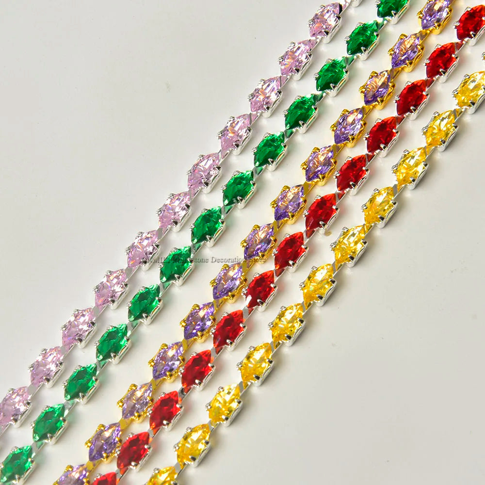Horse Eye Zircon Chain,Sparkling Decorative Crystal Trim, Rhinestone Strip, DIY Clothes Accessories, Pink, Red, Green, Purple