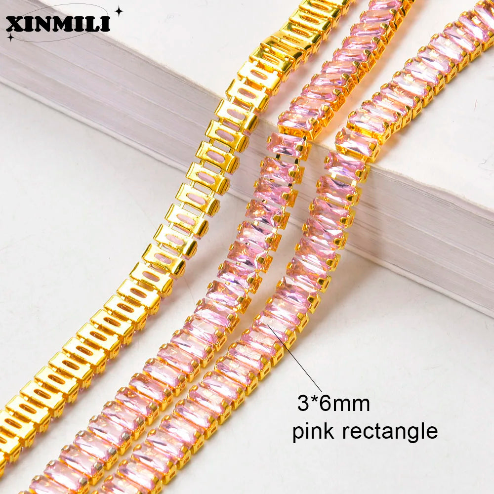 Shiny Crystal Zircon Rectangle Chain Decorative Nail Art Jewelry Findings Rhinestone Trim for Clothes Shoes Ornament Accessories
