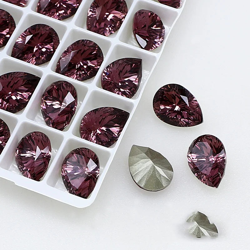 48pcs K9 Teardrop 10x14mm Strass Crystal Rhinestone Diamond Pointback Stones for Bags Needlework Glue Applique Beads