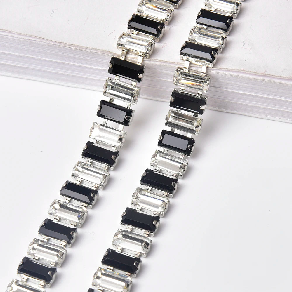 3 Yard Glass Strip Tape Crystal Trim Strass Applique 5*10mm Rectangle Rhinestone Cup Chain Diy Bridal Outfit Clothes Accessories