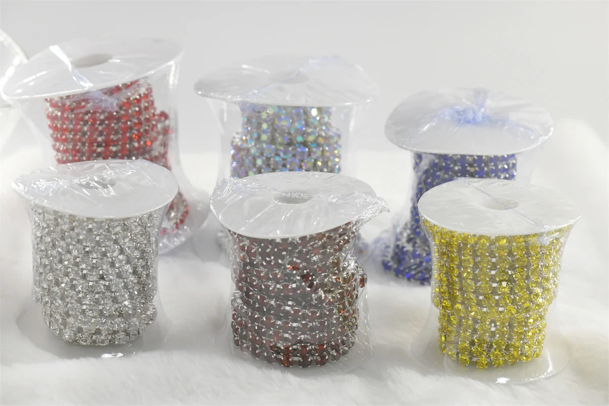 6mm SS28 5 Yards Crystal Rhinestone Chain  Silver Trim for Needlework Bridal Costume Sewing  Garment Crafts