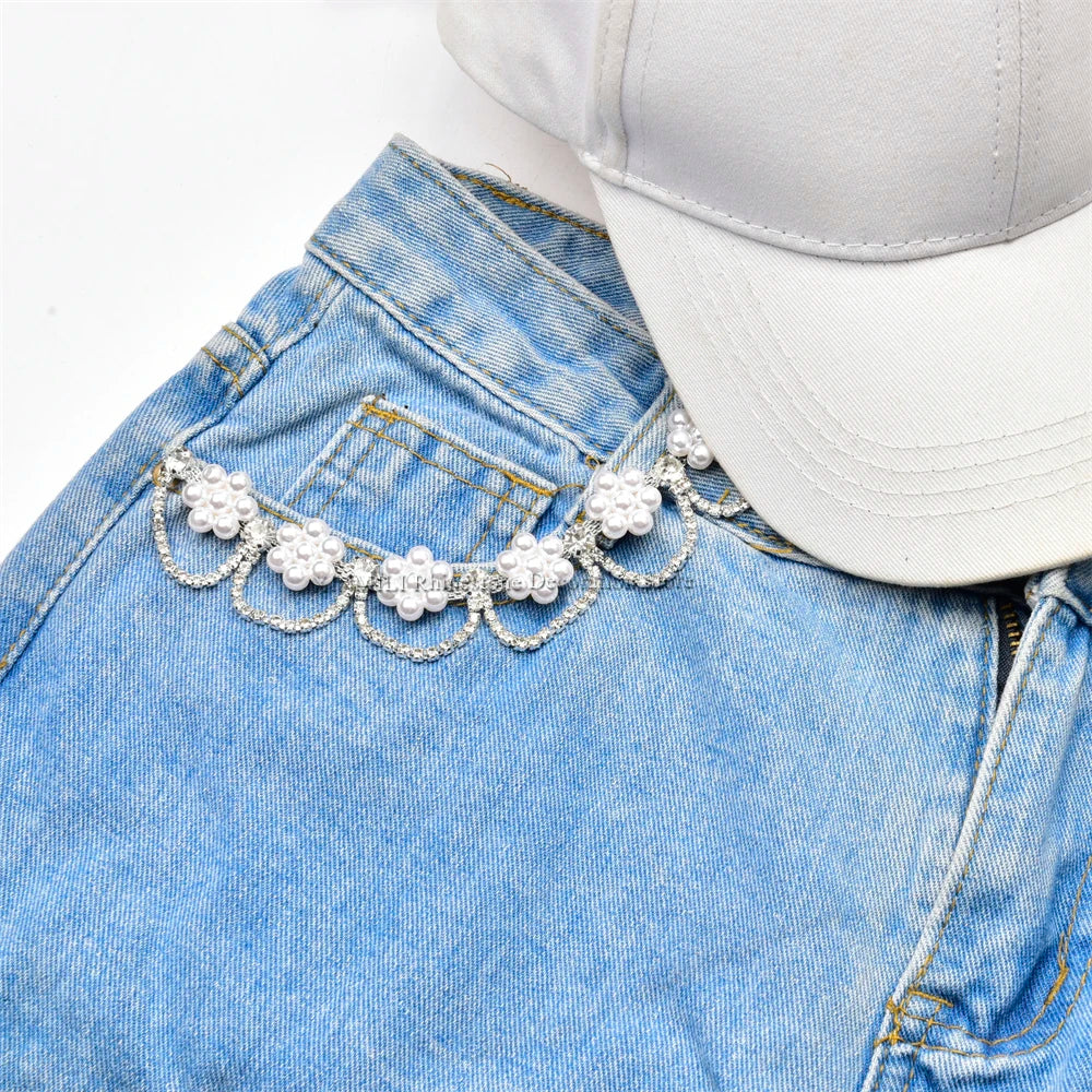 DIY Pearl Flower Crystal Tassel Chain Rhinestone Trim Fringe Sew on Collar Shoulder Strap Clothing Decoration Craft