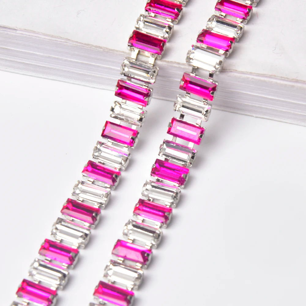 3 Yard Glass Strip Tape Crystal Trim Strass Applique 5*10mm Rectangle Rhinestone Cup Chain Diy Bridal Outfit Clothes Accessories