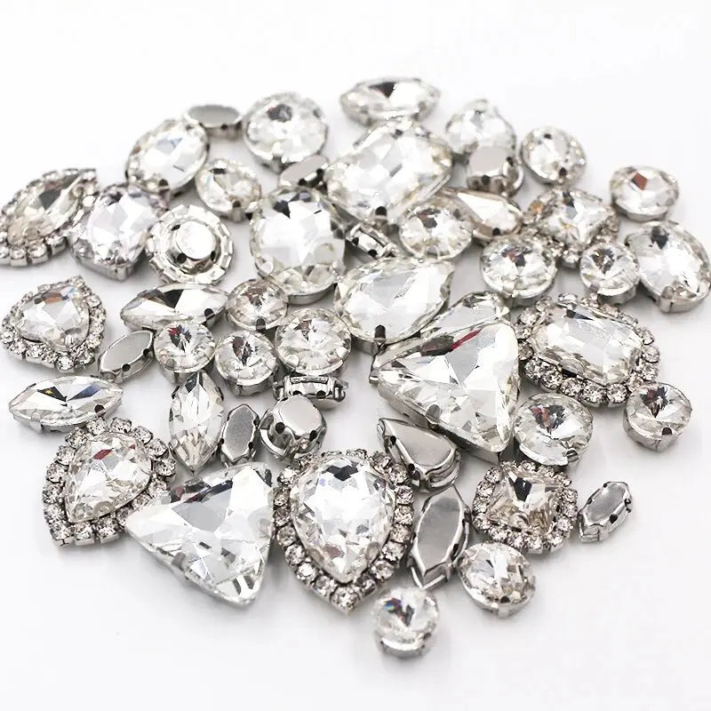 New 50pcs Glitter Rhinestone Sew on Claw Buckle Crystal DIY Craft Wedding Accessories white k claw