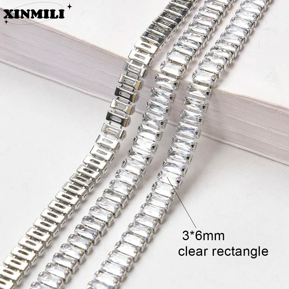 Shiny Crystal Zircon Rectangle Chain Decorative Nail Art Jewelry Findings Rhinestone Trim for Clothes Shoes Ornament Accessories