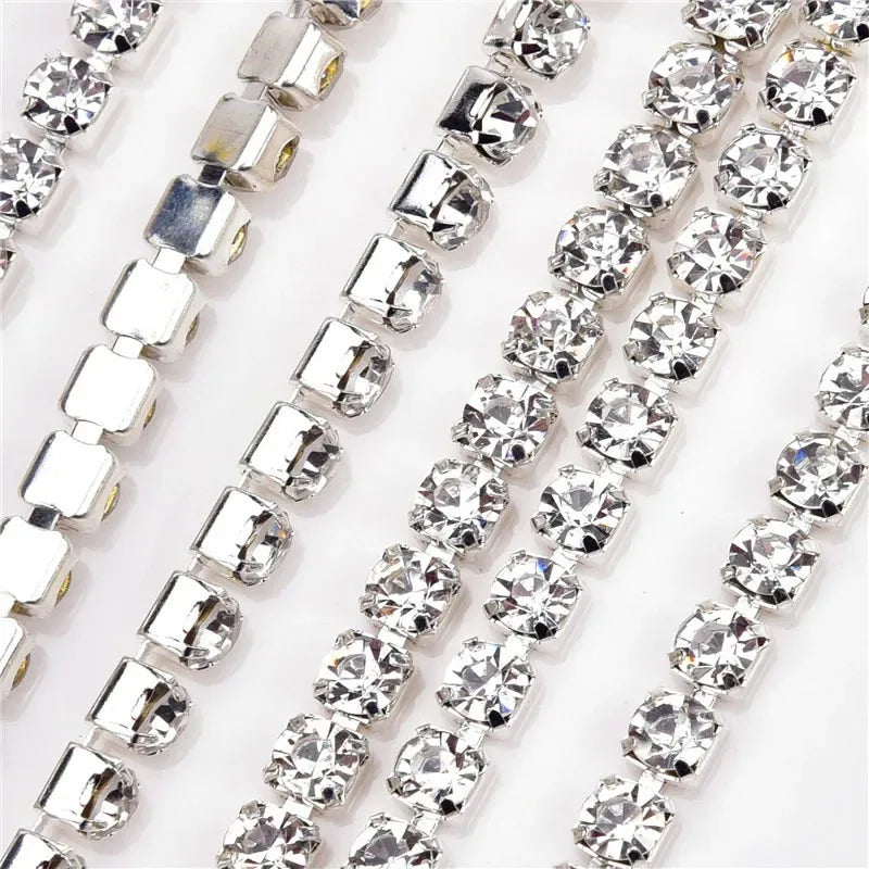 6mm SS28 5 Yards Crystal Rhinestone Chain  Silver Trim for Needlework Bridal Costume Sewing  Garment Crafts