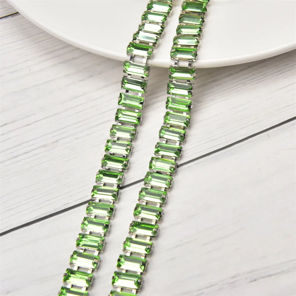 3 Yard Glass Strip Tape Crystal Trim Strass Applique 5*10mm Rectangle Rhinestone Cup Chain Diy Bridal Outfit Clothes Accessories