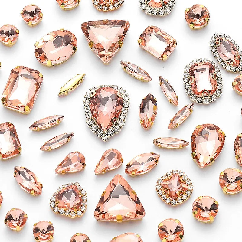 New gold claw 50pcs mixed Glitter Rhinestone Sew on Claw Buckle Crystal DIY Craft Wedding Accessories
