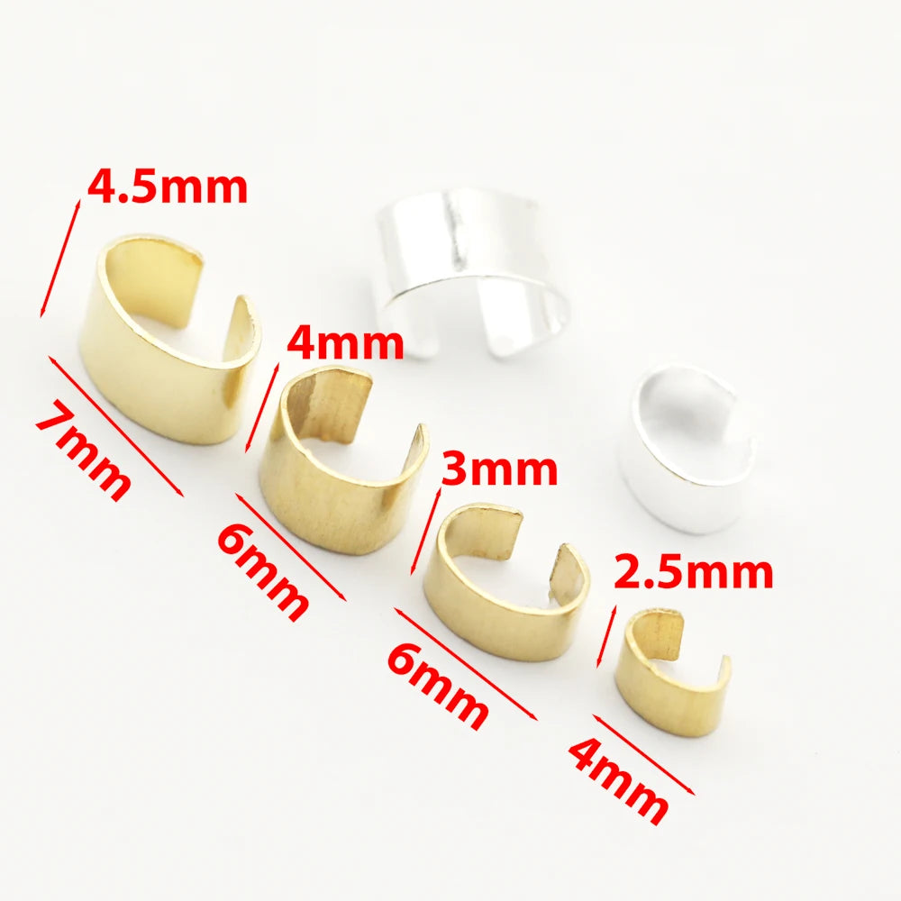 200pcs Brass Metal Crimp Beads Cord End Caps Slide Spacers DIY Jewelry Findings for Leather Rope Bracelet Necklace Making