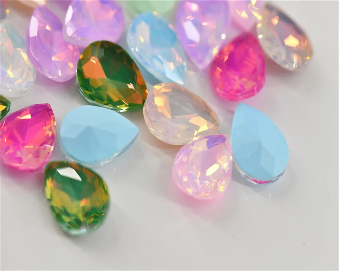 48pcs mixed Jelly mocha rhinestones  teardrop crystal stones to make crafts jewels Decoration  needlework 10x14mm