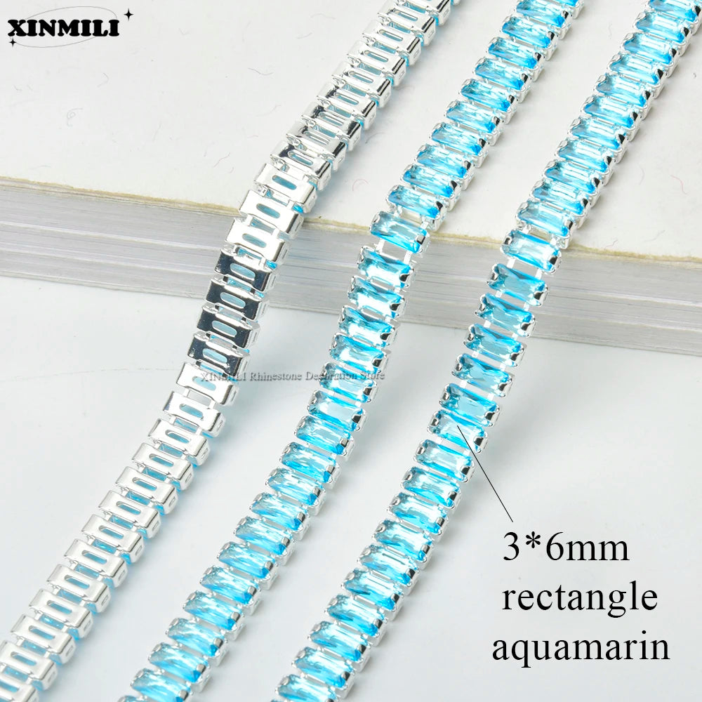 Shiny Crystal Zircon Rectangle Chain Decorative Nail Art Jewelry Findings Rhinestone Trim for Clothes Shoes Ornament Accessories