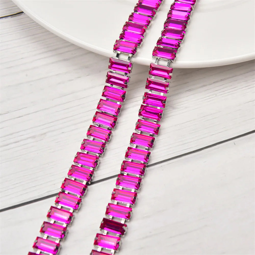 3 Yard Glass Strip Tape Crystal Trim Strass Applique 5*10mm Rectangle Rhinestone Cup Chain Diy Bridal Outfit Clothes Accessories