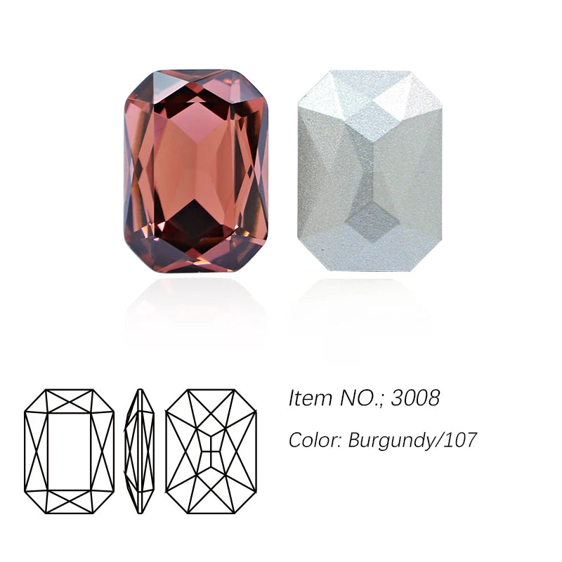 K9 Glass Rectangle Octagon Strass Diamond for Clothes, Nail Art, Rhinestone 3D Pointback, Fancy Stone Gems, Bling Crystal, DIY