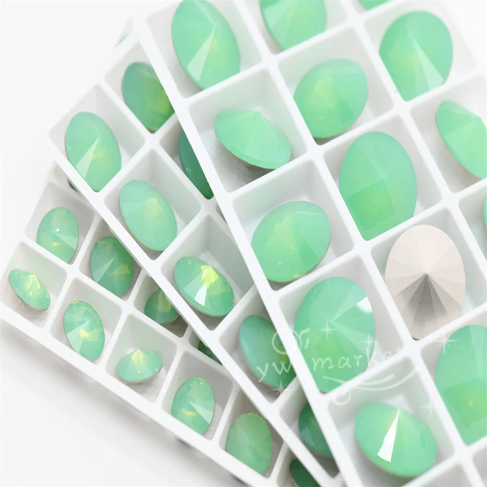 k9 Green Opal decorative crystals beads Rivoli teardrop oval Diy crafts jewels accessories