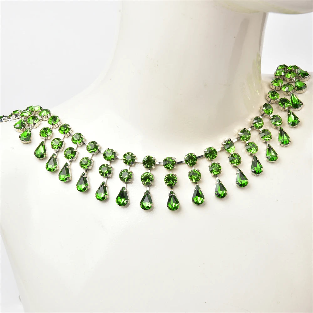 3.4cm Width Fancy Glass Crystal Drop Tassel Trim Decorative Rhinestone Cup Chain For Dress Shoes Diy Jewelry Making Accessories