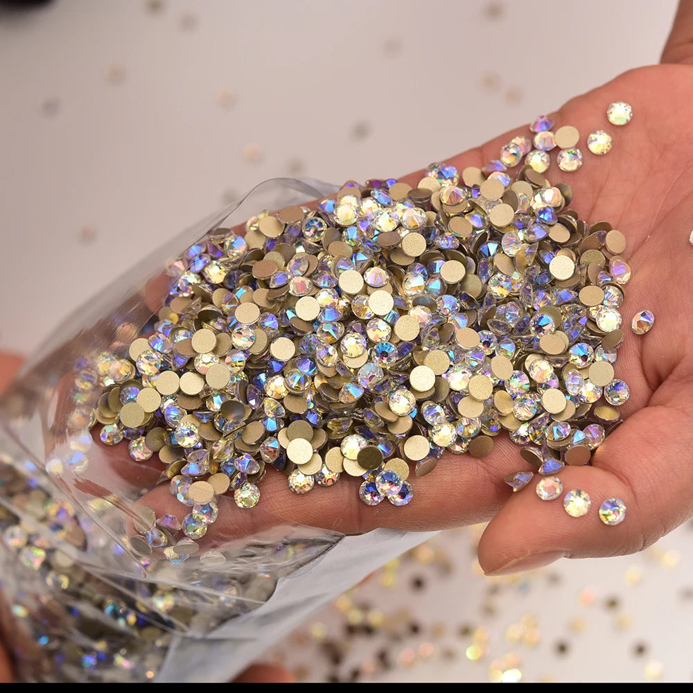 16cut face  Non Hotfix Glass Crystal Rhinestones for Nail Art Stick-On Flat Back Strass Gems 16 Cuts DIY Nail Decoration