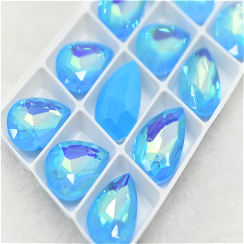 Bulk Glitter Rhinestone Crystal Glass Beads Pointback Teardrop Stones for Needlework Jewelry Crafting Supplies