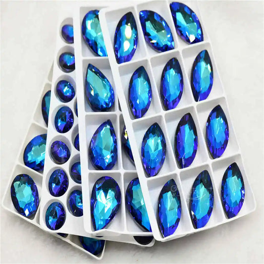Wholesale Violet Blue Droplet chandelier crystals glass beads  Rivoli Navette  Glue on jewels making rhinestones
