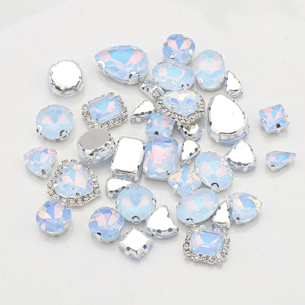 Mix Shape jelly Glass Rhinestones Silver Flatback Claw Gems for Craft stones Sew-On for Dress Clothes Decoration 40pcs
