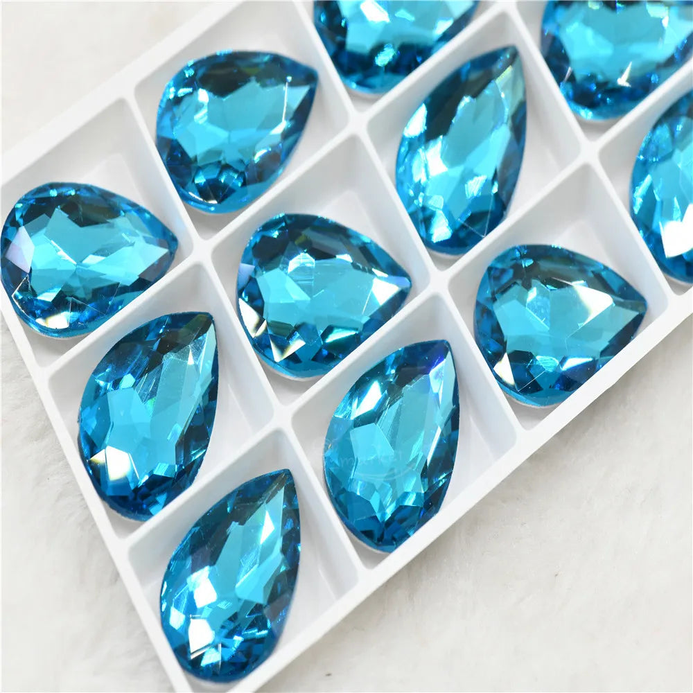 Bulk Glitter Rhinestone Crystal Glass Beads Pointback Teardrop Stones for Needlework Jewelry Crafting Supplies