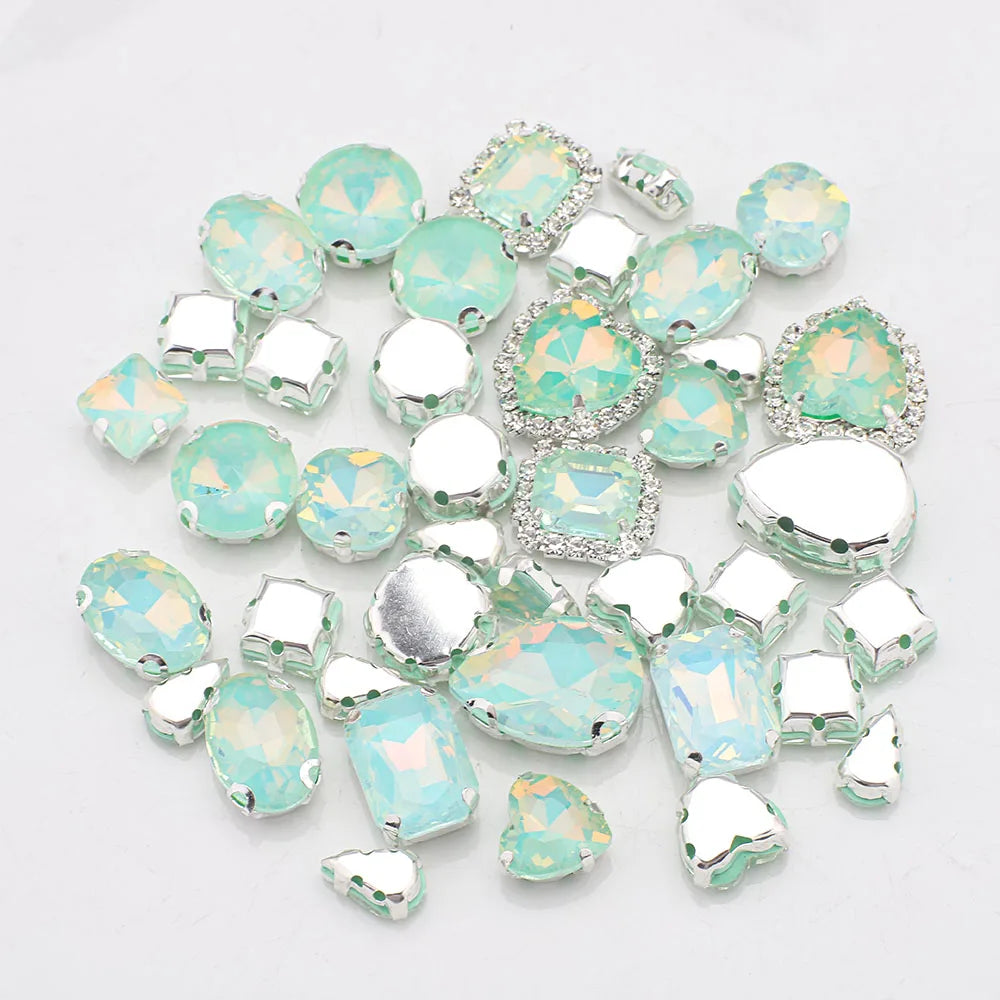 Mix Shape jelly Glass Rhinestones Silver Flatback Claw Gems for Craft stones Sew-On for Dress Clothes Decoration 40pcs