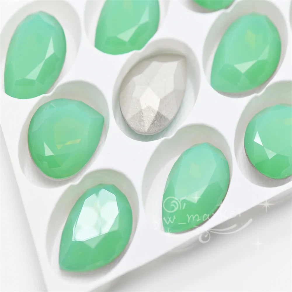 k9 Green Opal decorative crystals beads Rivoli teardrop oval Diy crafts jewels accessories