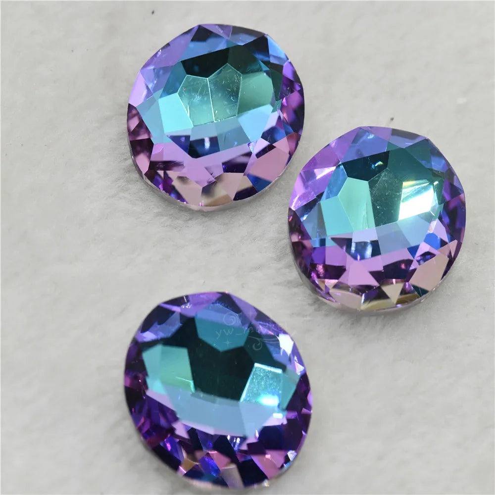30x40mm big size Oval shape Glitter Glass fancy stones glue Rhinestone clothing