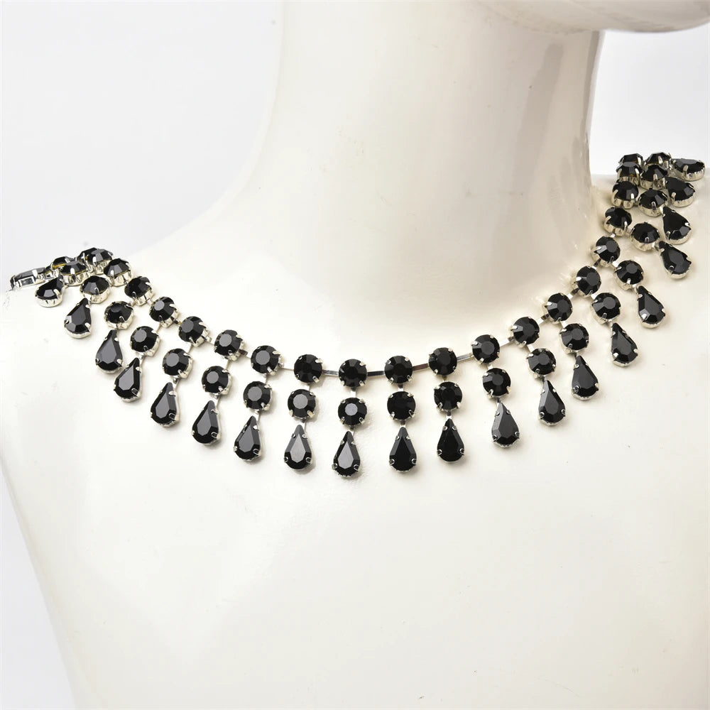 3.4cm Width Fancy Glass Crystal Drop Tassel Trim Decorative Rhinestone Cup Chain For Dress Shoes Diy Jewelry Making Accessories