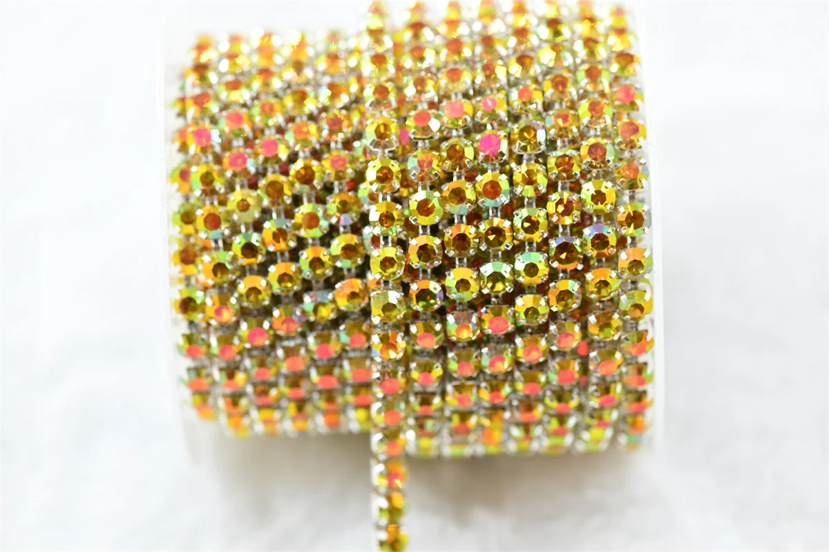 ss20 5mm chains  for needlework Crystal Rhinestone Chain Silver Trim Costume Bridal Sewing 10 yards garment crafts